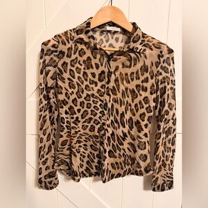 Timing Leopard Print Button Down Shirt Sheer Date Night Medium Elevated Sass